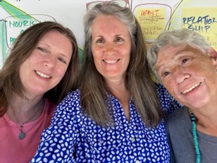 Christina with two clients working outside in super natural metchosin bc