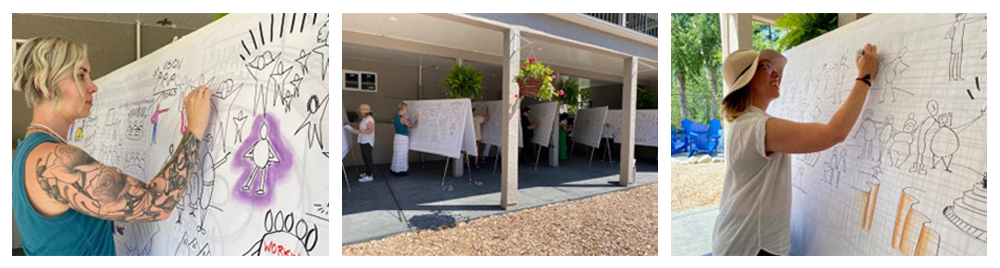 Working outside at the boards on visual maps at the in person fundamentals of visual coaching in Victoria British Columbia