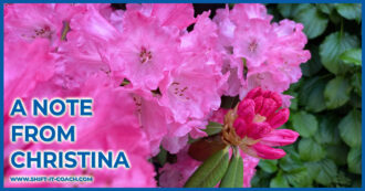 A Note from Christina June 2025 banner shows vibrant closeup of hot pink rhododendrun flowers in Victoria British Columbia