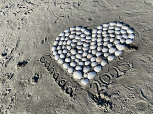 A heart made of stones in the sand